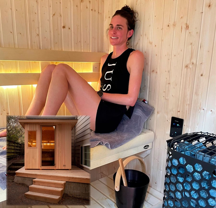 Gwen Jorgensen enjoying her Finnleo Euro Patio sauna.