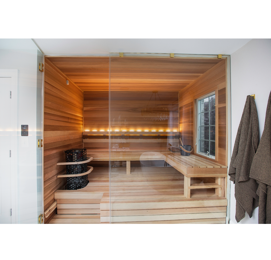 custom sauna design with glass