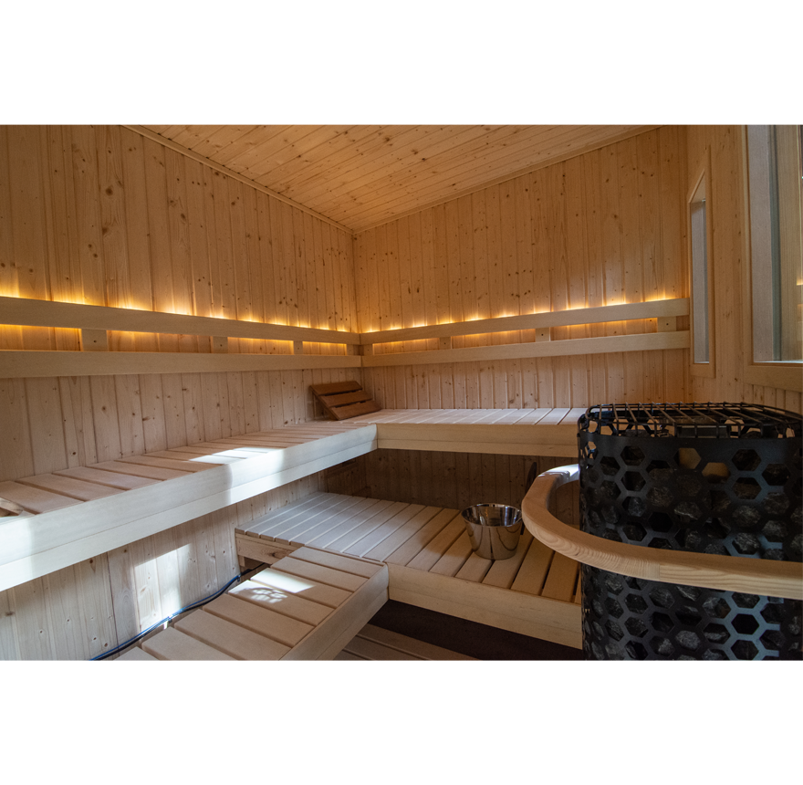 Interior of Custom Euro Patio Outdoor Sauna