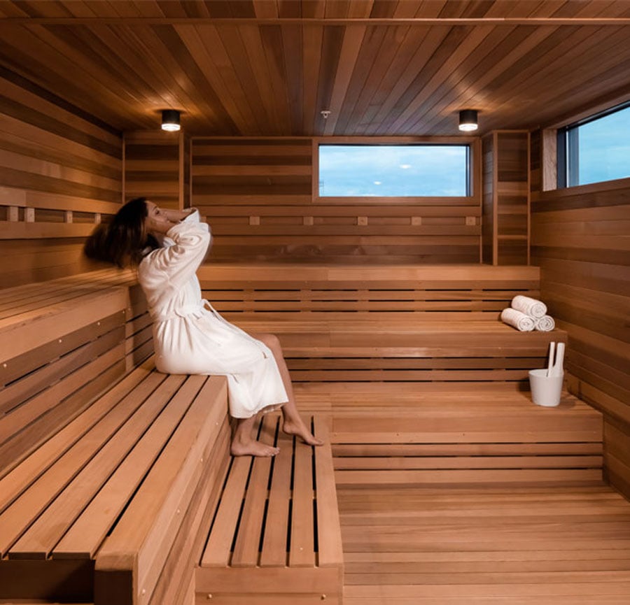 Sauna with three benches