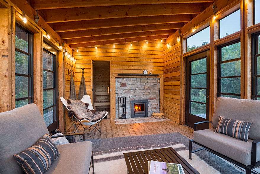 Outdoor sauna and attached screen porch