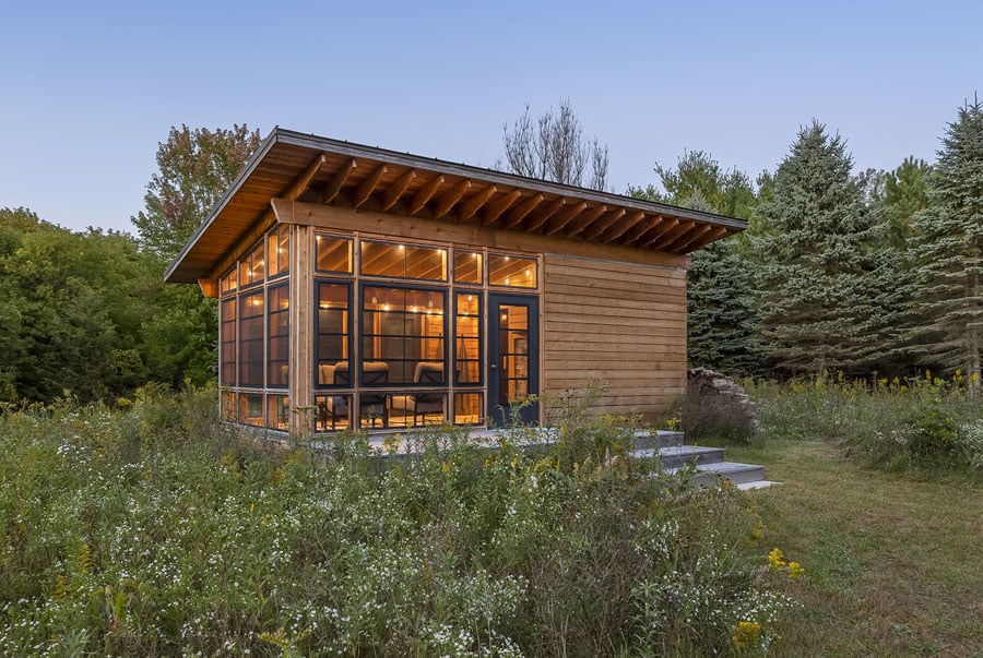 outdoor sauna and attached covered porch